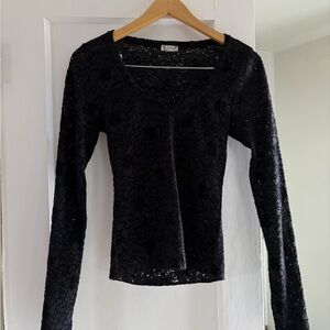 Free People Black Lace Long Sleeve Top